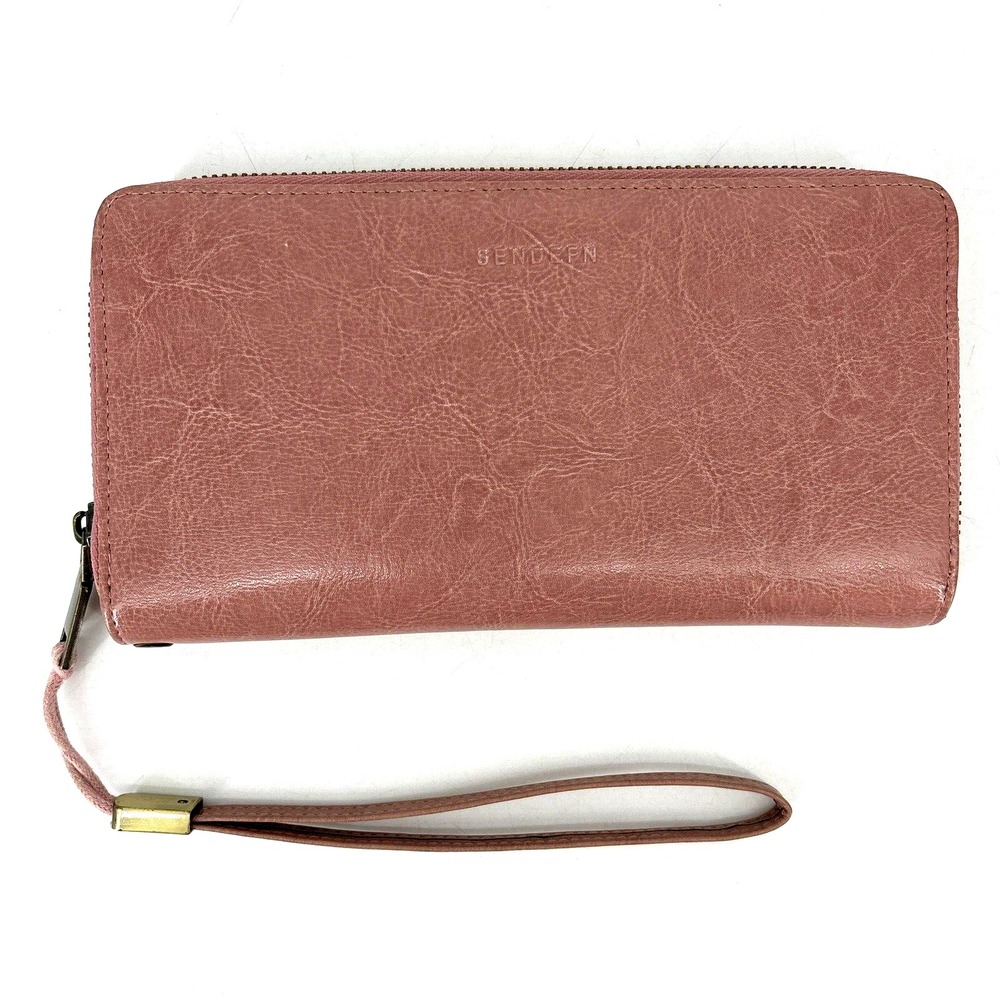SENDEFN Large Pink Rose Vegan Leather Wristlet Wallet‎ Zip Close EXCELLENT